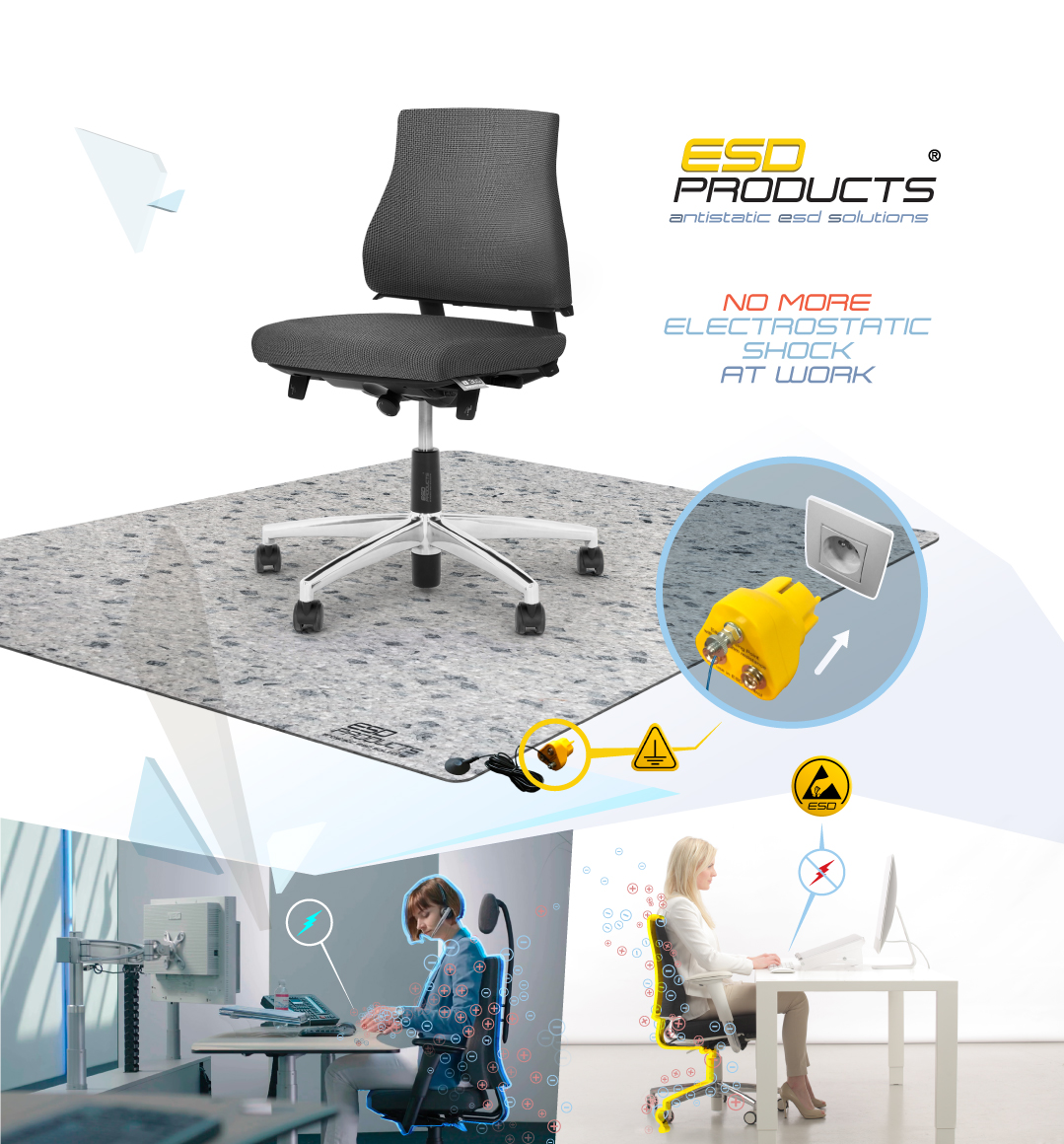 Static Free Office Solution ESD Office Chair Grey Without Armrests ESD Office Chair Mat Light Grey W